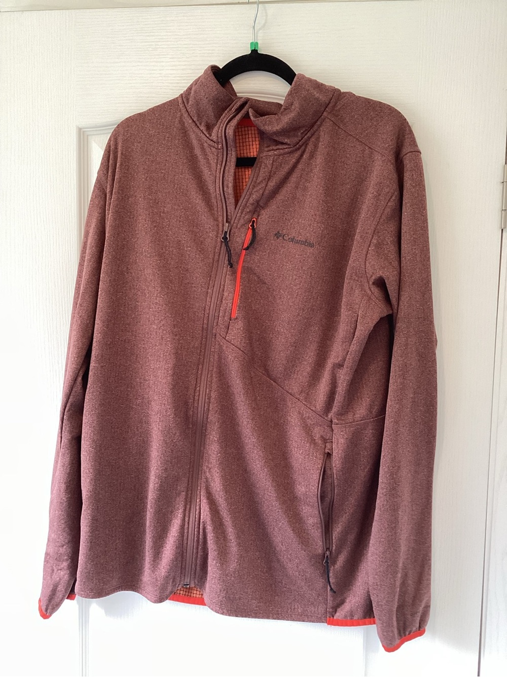 Columbia Orange Grid Fleece Jacket with Red Trim XL EUC